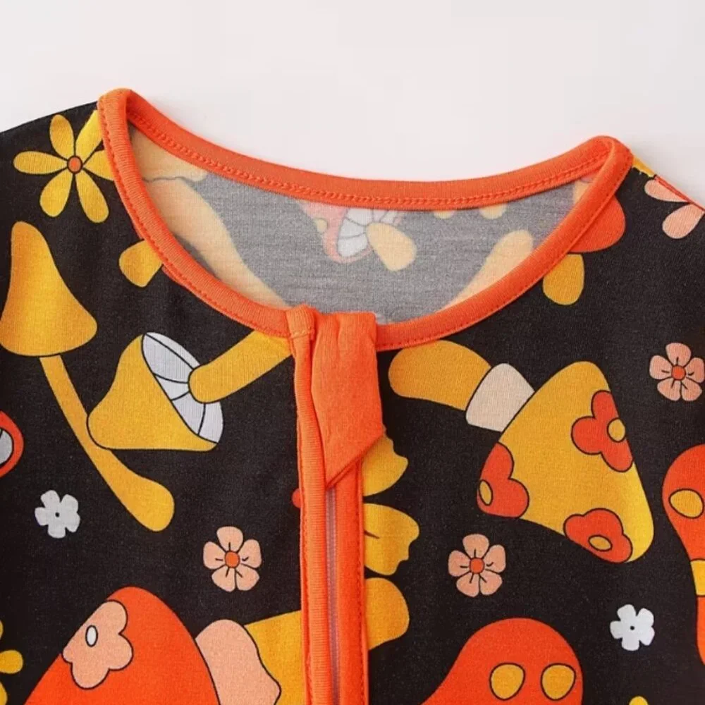 Mushroom Baby Girls Bamboo Fiber Romper Jumpsuit Pajamas Sleeper